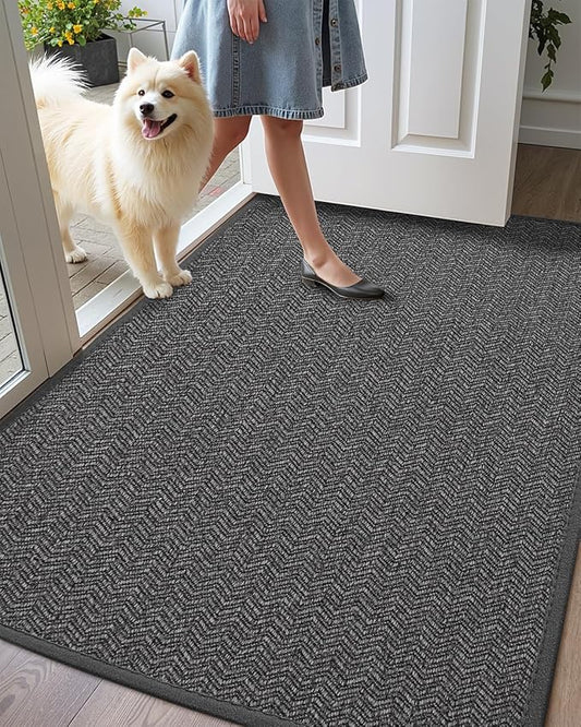 Color&Geometry Large Front Door Mat Indoor Entrance, 24"X48" Indoor Mats for Entryway Non Slip Rubber Backed, 2x4 Dirt Trapper Double Door Mat Washable, Charcoal Grey (Rolled-up NO Creases)