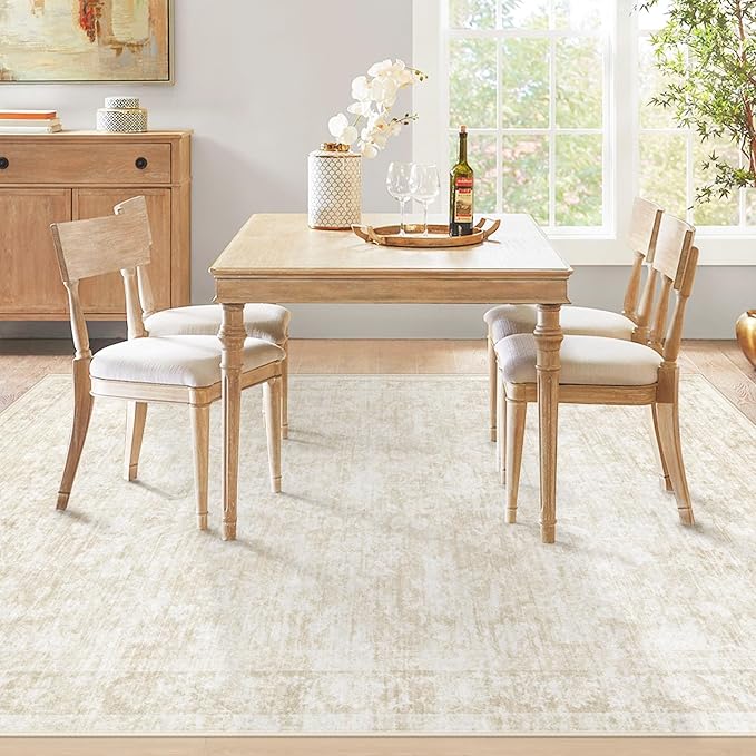 5x7 Area Rugs for Living Room: Washable Vintage Floral Rug Low Pile Non-Slip Boho Carpet for Bedroom Nursery Dining Room (Beige, 5'x7')