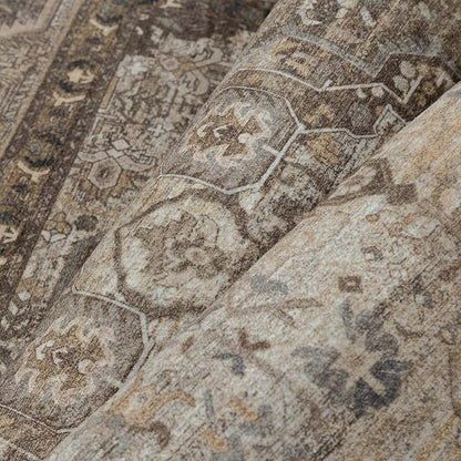 5x7 Brown Washable Vintage Area Rug for Living Room Bedroom Non Slip Distressed Traditional Soft Large Throw Rug Low Pile Lightweight Floral Carpet Office Classroom Dining Laundry Room