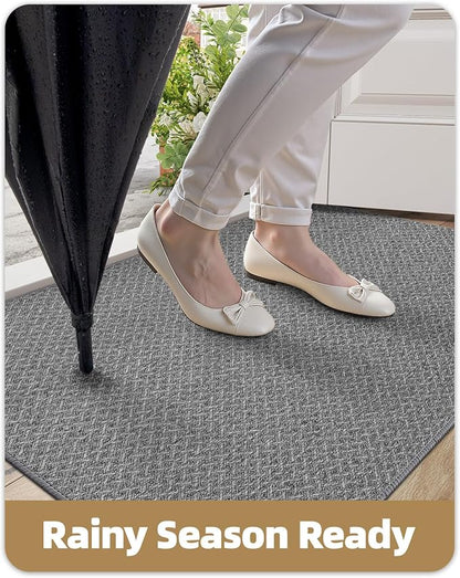 Color&Geometry Small Ultra Thin Indoor Door Mat Non Slip Rubber Backed Dirt Trapper 17"x30"(Rolled-up NO Creases), Rugs for Entryway, Front Door Mat Indoor Washable Low-Profile Entry Mat, Light Grey