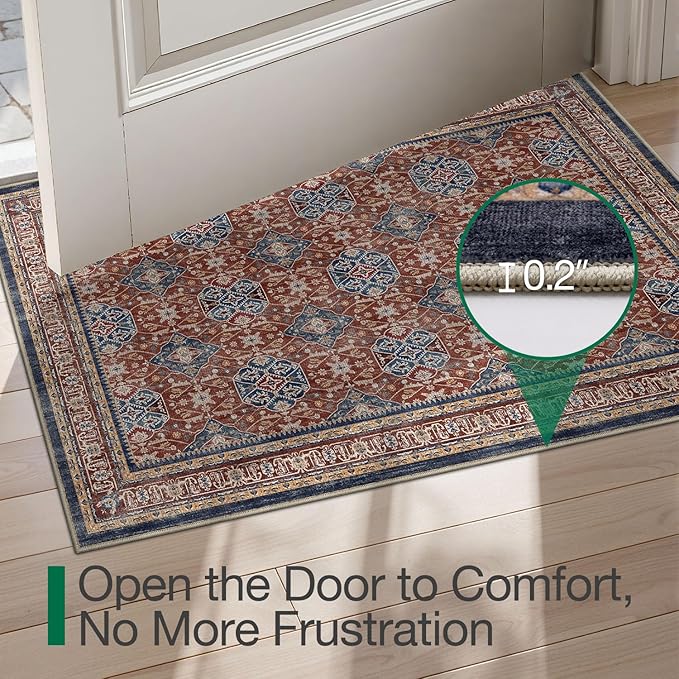 LUMI Indoor Door Mat 17x30, Washable Low Pile Entry Rug with Non-Slip Rubber Backing, Durable Welcome Mat for Entryway, Hallway, Patio, or Porch