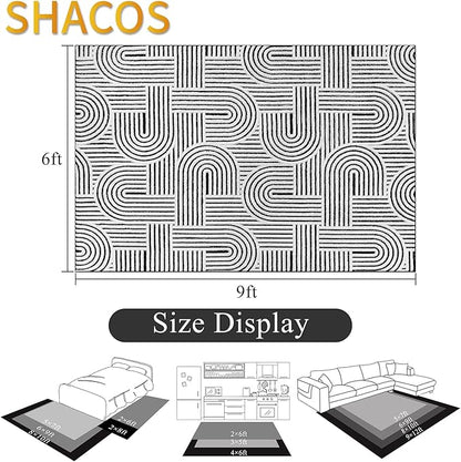SHACOS Soft Cozy Fluffy Arch Pattern High Low Pile Area Rugs 6'x9' Large Non Slip Washable Modern Geometric Rug Scandinavian Minimalist Carpet for Living Room Bedroom Dining Room, Black White