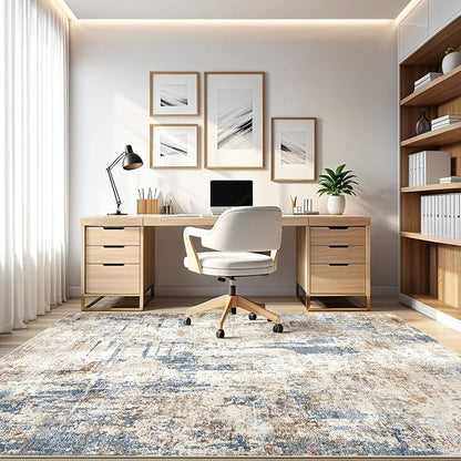 9x12 Area Rug Washable Rugs: Living Room Large Abstract Modern Soft Stain Resistant Indoor Floor Non Slip Accent Carpet for Bedroom Nursery Playroom Office Dining Room Dorm Home House- Tan