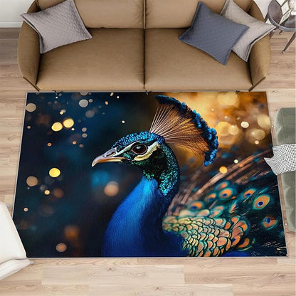 Peacock Area Rug 5x6-5x6 Rug, Wonderful Peacock Rugs for Living Room, Teal Turquoise Carpet, Peafowl Feather Washable Area Rugs for Bedroom, Aesthetics Carpet - Peafowl Home Decor & Gifts