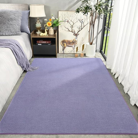 Amearea Large Modern Area Rugs for Bedroom Living Room, 5x8 Feet Purple Thickened Memory Foam Rug, Fluffy Indoor Washable Rugs Non Slip Minimalist Carpet for Boys Girls Dorm Nursery Room Decor