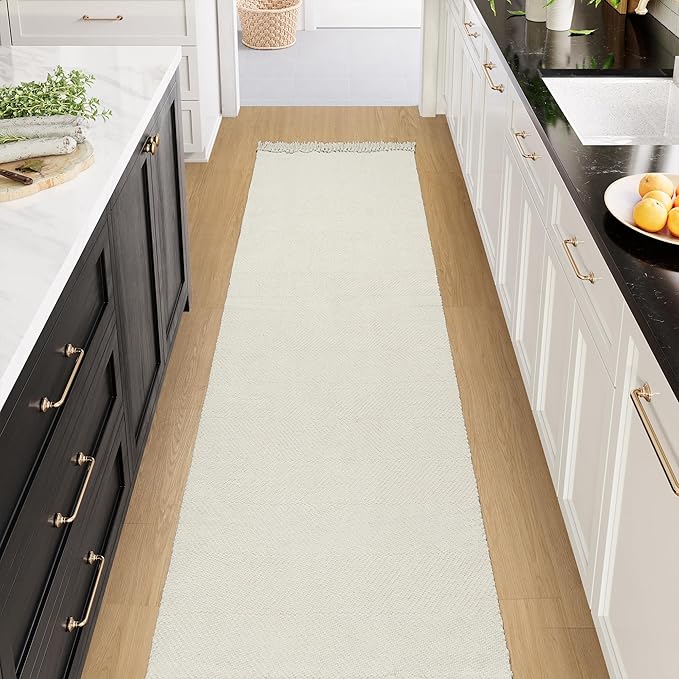 Collive Long Hallway Runner - 2.6' x 10', Washable Indoor Entryway Rug, White/Beige Braided Woven Kitchen Rug for Laundry Room Bedroom Doorway
