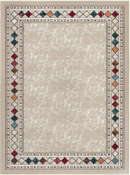 Antep Rugs Alfombras Modern Bordered 8x10 Non-Skid (Non-Slip) Low Profile Pile Rubber Backing Indoor Area Rugs (Beige, 7'10" x 10')