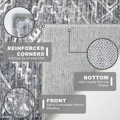 KILOCOCO Hallway Runner Rug 2'x7' Runners for Hallways Washable Runner Rug Non Slip Rubber Backed Low-Pile Runners for Bedroom Kitchen Living Room Laundry Room Boho Rugs, Grey