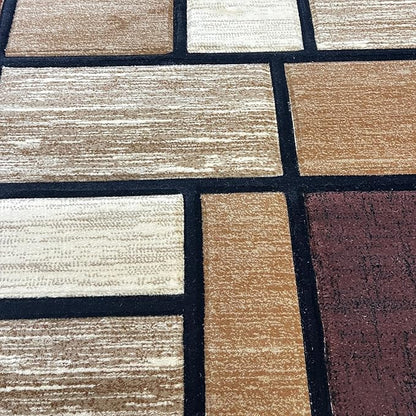 Area Rug Modern 5x7 Brown Geometry Soft Hand Carved Contemporary Floor Carpet Fluffy Texture for Indoor Living Dining Room and Bedroom Area