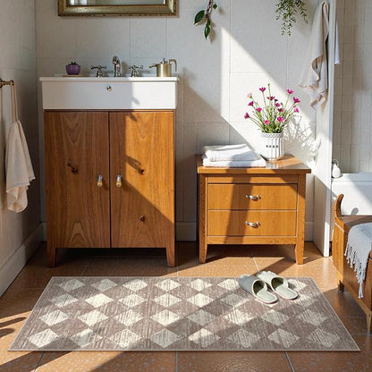 Lahome Machine Washable Long Bathroom Rugs Runner, 2x5 Non Slip Entryway Rugs Indoor Kitchen Runner Rug, Moroccan Trellis Non Skid Laundry Room Carpet Runners for Bedside Entrance Living Room, Beige