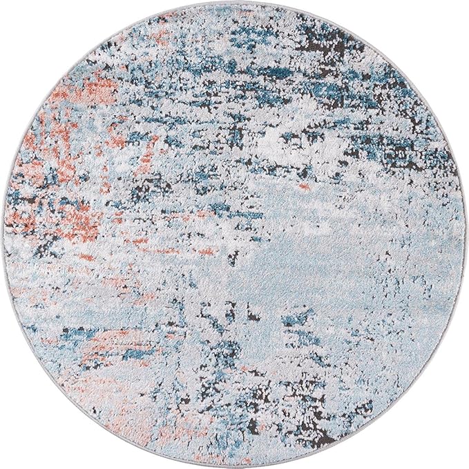 Rugs.com Leipzig Collection Round Rug – 3 Ft Round Multi Low-Pile Rug Perfect for Kitchens, Dining Rooms