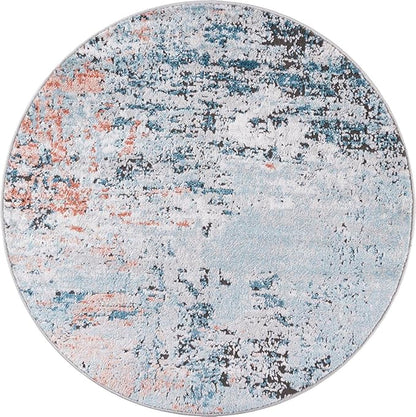 Rugs.com Leipzig Collection Round Rug – 3 Ft Round Multi Low-Pile Rug Perfect for Kitchens, Dining Rooms