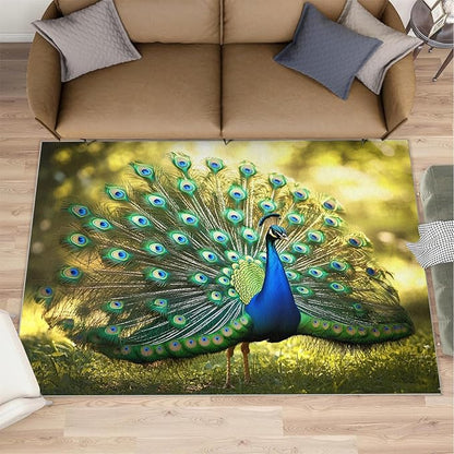 Peacock Rug 8x10-8x10 Rug, Wonderful Peacock Area Rugs for Bedroom, Nature Rugs for Living Room, Modern Style Washable Mat, Aesthetics Carpet - Peafowl Home Decor & Gifts