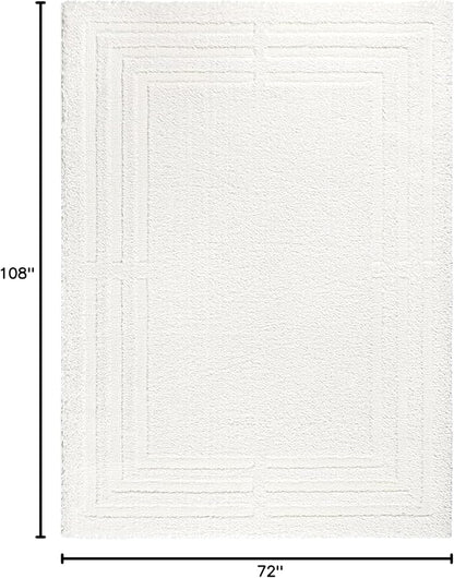 Town & Country Everyday Cloud Shag Plush Border Area Rug with High-Low Pile, Ivory, 6'6"x9'6"