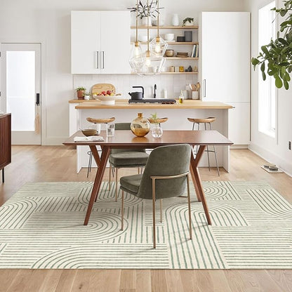 Area Rugs 9x12 Living Room - Large Washable Sage Green Boho Rugs for Bedroom Soft Abstract Rug Ultra-Thin Modern Rainbow Carpet Rug for Dining Room Nursery Room Home Decor