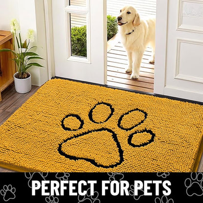 Smiry Dog Door Mat for Muddy Paws, Absorbent Dirt Trapper Non Slip Quick Dry Washable Chenille Mat for Mud Dogs, Entry Rug for Indoor and Outdoor (36x24 Inches, Golden Yellow and Black)