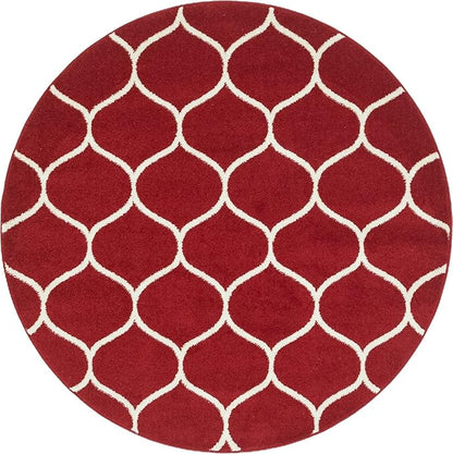 Rugs.com Lattice Frieze Collection Rug – 5' Round Red Medium Rug Perfect for Kitchens, Dining Rooms