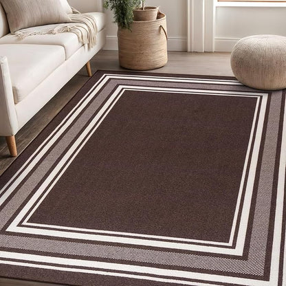 Beverly Rug Non Slip Area Rugs 3x5 Modern Bordered Non Skid Rubber Backing Soft Area Rug for Living Dining Room Easy to Clean Non Shedding Kitchen Bedroom Indoor Carpet 3 x 5 Brown