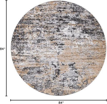 Rugs.com Leipzig Collection Round Rug – 7 Ft Round Beige Low-Pile Rug Perfect for Kitchens, Dining Rooms
