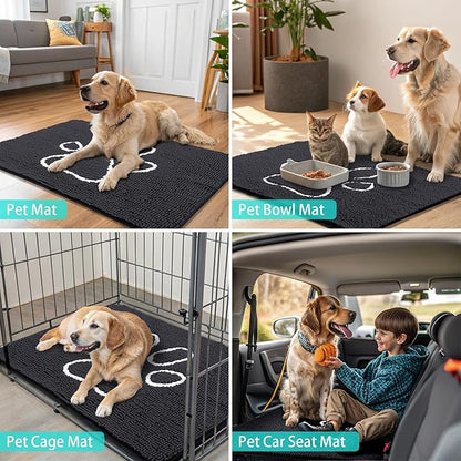 Smiry Dog Door Mat for Muddy Paws, Absorbent Dirt Trapper Non Slip Quick Dry Washable Chenille Mat for Mud Dogs, Entry Rug for Indoor and Outdoor (40x32 Inches, Black and White)