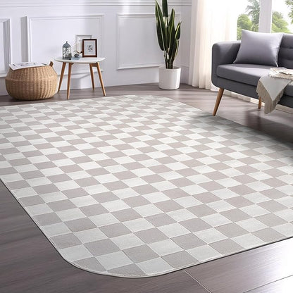 Beverly Rug Modern Geometric Area Rug 8x10 Low-High Pile Durable Soft Abstract Checkered Indoor Rugs for Living Dining Room Office Stain Resistant Non Shedding Casual Indoor Carpet Beige White 8 x 10