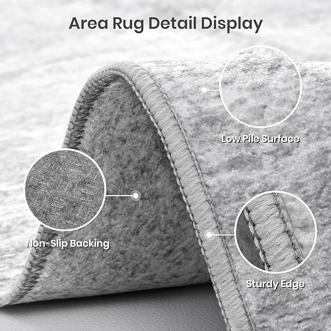 Valenrug Washable Rugs 5x7 - Non Slip 5x7 Area Rugs for Living Room, Stain Resistant Area Rugs for Bedroom, Foldable Machine Washable Area Rug(5'x7', Grey)
