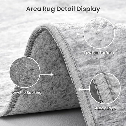 Valenrug Washable Rugs 5x7 - Non Slip 5x7 Area Rugs for Living Room, Stain Resistant Area Rugs for Bedroom, Foldable Machine Washable Area Rug(5'x7', Grey)