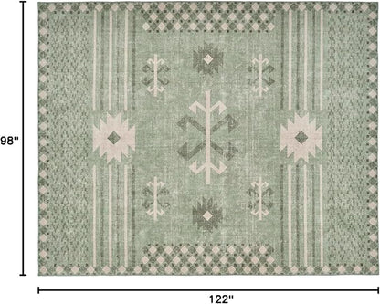 Revival Rugs Flam 8'x10' Zero-Shedding Area Rug for Living Room Bedroom - Oeko-TEX Certified, Low Pile, Spot Clean, Green