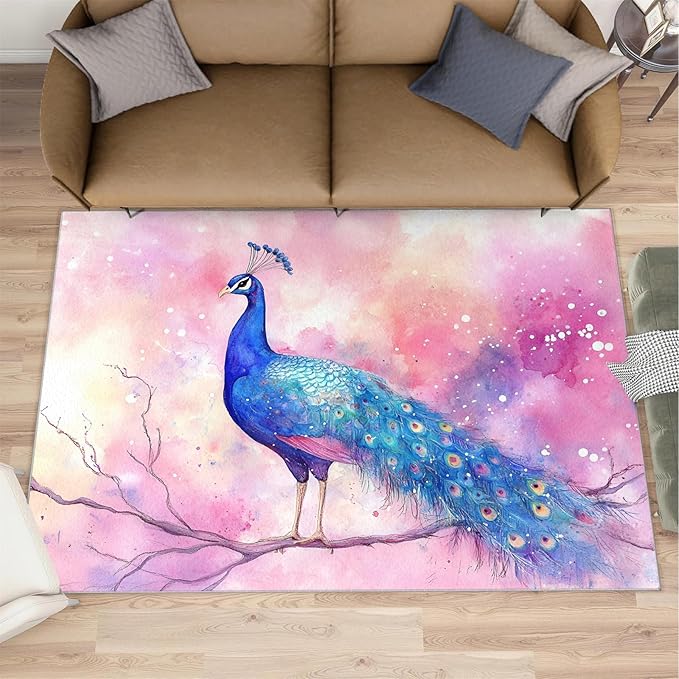 Peacock Rugs for Living Room - 3x5 Rug, Fantasy Peacock Area Rugs for Bedroom, Peafowl Rug, Girls Room Washable Carpet, Aesthetics Carpet - Peafowl Home Decor & Gifts