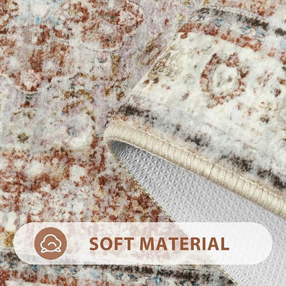 Uphome Bathroom Rugs Runner, Distressed Farmhouse Boho Orange Bath Mat, Non Slip Washable Long Bath Rugs, Vintage Traditonal Soft Velvet Bathroom Runner for Bathtub Sink Shower, 20x60 inch