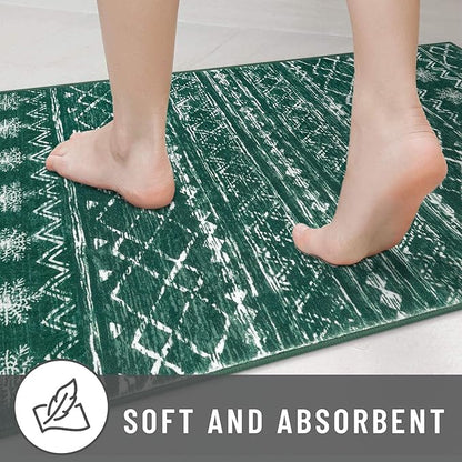 KUTA 3x5 Christmas Enreyway Rug, Moroccan Boho Washable Area Rugs for Living Room Non Slip, Green Ultra Soft Print Distressed Geometric Low-Pile Entry Throw Carpet for Bedroom Nursery Dorm