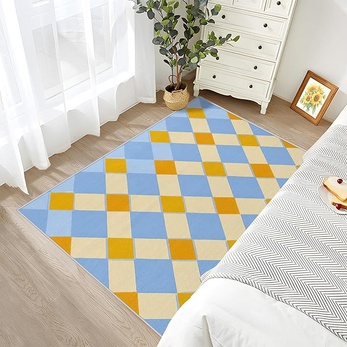 Checkerboard Rug 3x5 - Retro Geometric Rugs for Bedroom Non Slip Low Pile Machine Washable Area Rugs for Living Room Kitchen, Checkerboard Carpet House Decor & Gifts