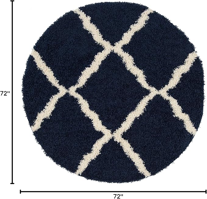 SAFAVIEH Dallas Shag Collection Area Rug - 6' Round, Navy & Ivory, Trellis Design, Non-Shedding & Easy Care, 1.5-inch Thick Ideal for High Traffic Areas in Living Room, Bedroom (SGD257N)