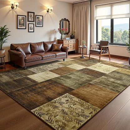 DweIke Washable Area Rugs for Living Room, 4x6 Soft Bedroom Rugs, Geometric Print Non-Slip Modern Rug, Stain Resistant Throw Carpets for Office Nursery Dining Room Home Dorm Decor, Brown