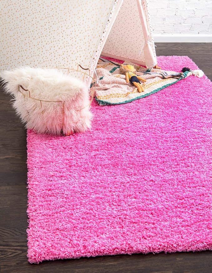 Unique Loom Solid Shag Collection Area Rug (7' 1" x 10' Rectangle, Taffy Pink)