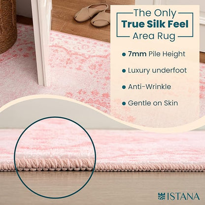 Istana 2x3 Area Rug - Pink Boho Rugs for Living Room 2x3 - Foldable Small Rugs for Bedroom - Stain Resistant Washable Rug Non Slip - Eco-Friendly Area Rugs Indoor