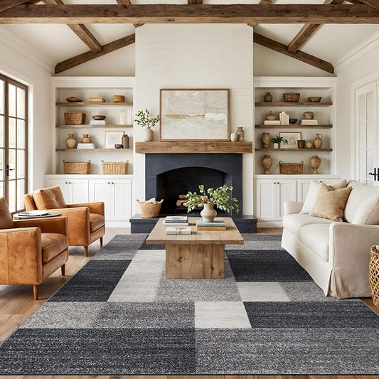 Rugshop Gray Modern Geometric Boxes Non-Slip Area Rug Non-Shedding for Living Room, Bedroom and Dining Area, 10' x 14'