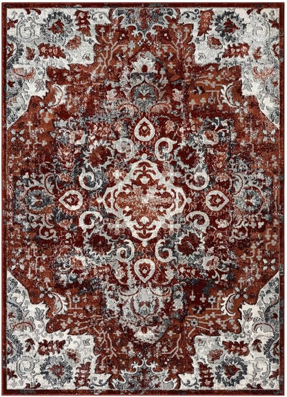 LUXE WEAVERS Moroccan Red 4x5 Medallion Area Rug for Living Rooms