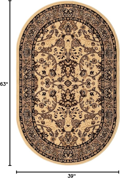 Unique Loom Sialk Hill Collection Area Rug - Washington (3' 3" x 5' 3" Oval Ivory/Black)