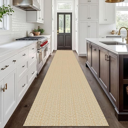 IOHOUZE Washable Exrea Long Hallway Runner Rug 3x16 Non Slip Rubber Backed Kitchen Runner Entryway Runner Indoor, Woven Rug Carpet for Kitchen Hall Entryway Stair, Warm Beige/Orange/Apricot
