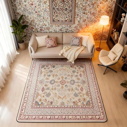 Boho 3x5 Area Rug Vintage Floral Rugs for Living Room | Art Deco Abstract Washable Rug, Retro Tribal Aesthetic Oriental Carpet Indoor Floor Mat