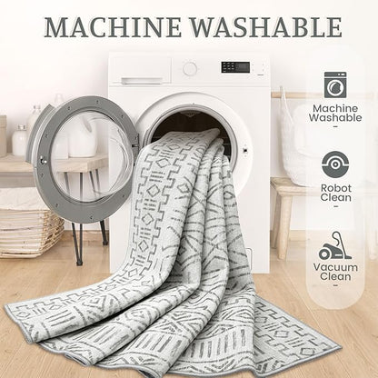 5x7 Area Rug Living Room: Washable Boho Geometric Moroccan Rug Neutral Modern Farmhouse Indoor Soft Non Slip Ultra Thin Printed Pattern Carpet for Dining Room Bedroom Nursery Home (BeigeGray, 5'x7')