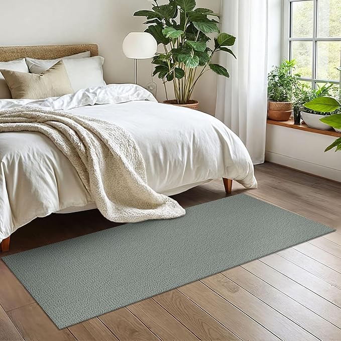 EARTHALL Washable Runner Rug 2x6 Ft Non Slip Runners for Hallways Cotton Rubber Backed Kitchen Runner Braided Indoor Floor Carpet Runners for Entryway, Hallway, Kitchen, Bedroom, Green/Grey