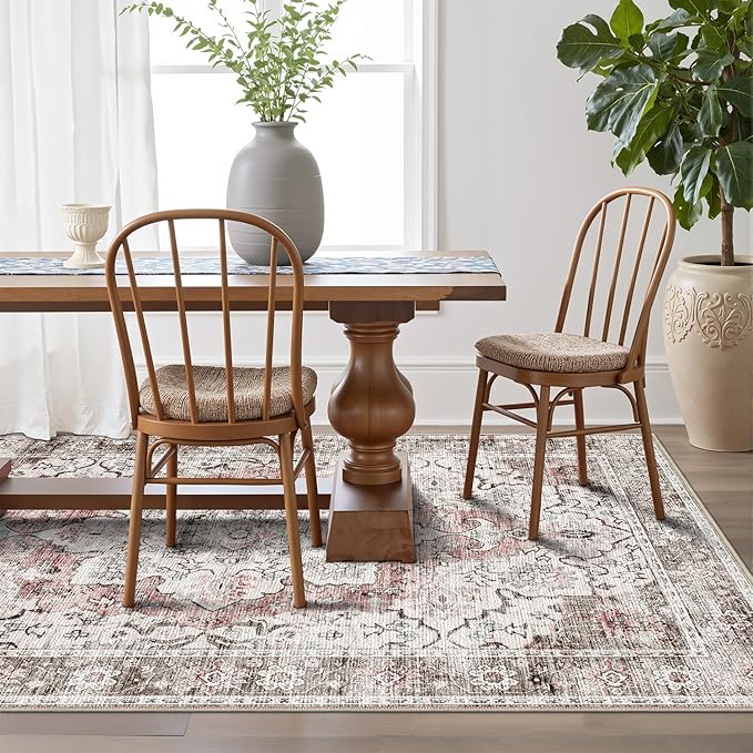 LUMI Washable Area Rug 5x8 for Living Room, Ultra Soft Stain Resistant Carpet with Non Slip Rubber Backing, Non-Shedding Low Pile Rugs for Bedroom, Dining Room, Indoor, Office