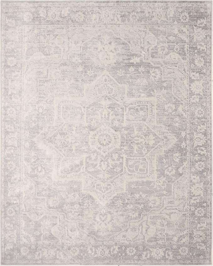 Nourison Home Astra Machine Washable Grey 9' x 12' Area Rug - Easy Clean, Non Shedding, Bed Room, Living Room, Dining Room, Kitchen (9' x 12')
