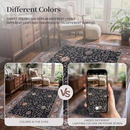 Ciicool Black Area Rugs Washable Non Slip Runner Rug, 2x6ft Hallway Rug Vintage Kitchen Carpet for Entrance Bedroom Laundry Bathroom Decor