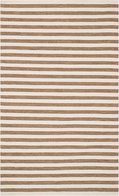 Home Conservatory Ladder Stripe Natural/Ivory Handwoven Wool 8 X 10 Feet, Ivory/Multicolored Stripe Pattern