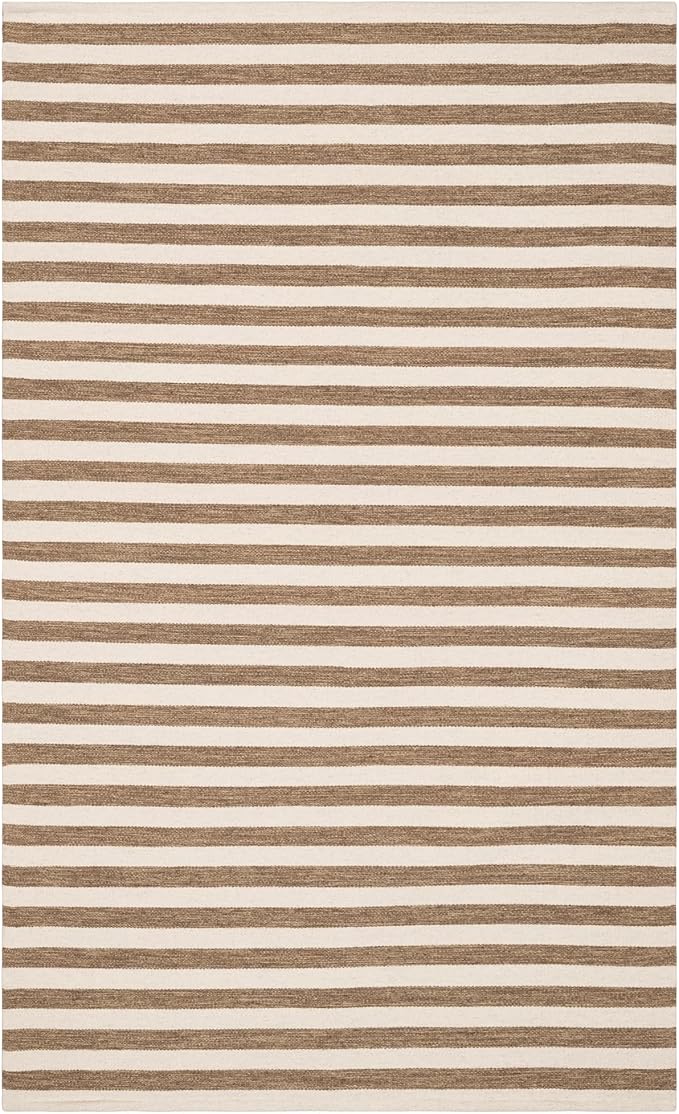 Home Conservatory Ladder Stripe Natural/Ivory Handwoven Wool 5 X 8 Feet, Ivory/Multicolored Stripe Pattern