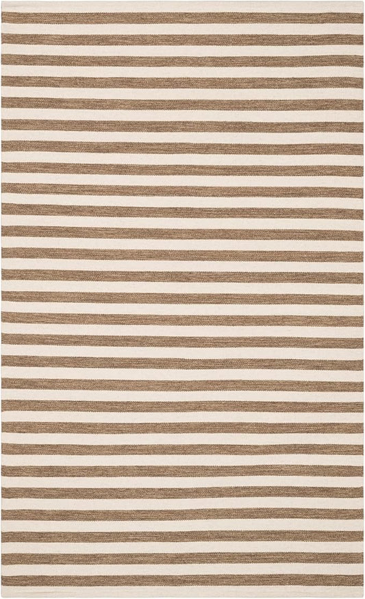 Home Conservatory Ladder Stripe Natural/Ivory Handwoven Wool 5 X 8 Feet, Ivory/Multicolored Stripe Pattern