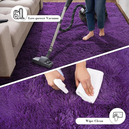 Purple Fluffy Rug Shaggy Area Rug, 5x8 Area Rugs for Girls Bedroom, Soft Cute Baby Play Mat, Indoor Floor Carpet for Teen, Nursery, Preppy Dorm, Plush Aesthetic Bedside Rug